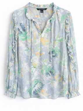 Zac & Rachel Floral Blouse XL Long Sleeve Ruffle Lightweight